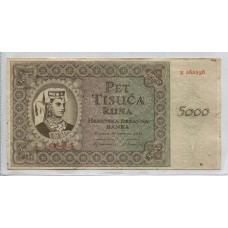 CROACIA BILLETE DE 5000 KUNAS SIN DOBLECES MUY BUENO 1943 SEGUNDA GUERRA MUNDIAL